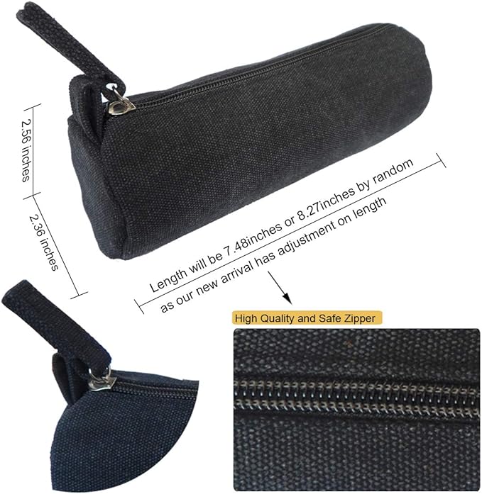 EnYu Heavy Canvas Stationery Portable Stylish Simple Pencil Bag and Practical Durable Compact Zipper Pencil Case 1 Pack Black