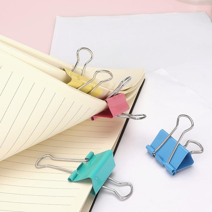 ZZTX 24 Pack Medium Binder Clips 1.3 Inches Assorted Colors | Paper Clamps Clips, Durable steel, Strong clip, Color-coded