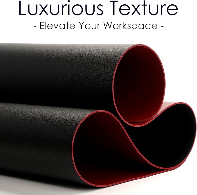 Leather Desk Pad Protector, Waterproof Mouse Pad, PU Desk Mat, Office Desk Cover, Desk Writing Mat for Office/Home/Work/Cubicle (Black/Red) 23.6x13.7 in