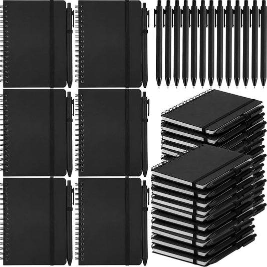 Fulmoon 30 Set Small Spiral Notebooks A6 with Pens Bulk, Multicolor 4" x 6" Pocket Notebooks Mini Lined Journals 50 Sheets for Back to School Supplies Students Rewards Office Gifts (Classic Black)