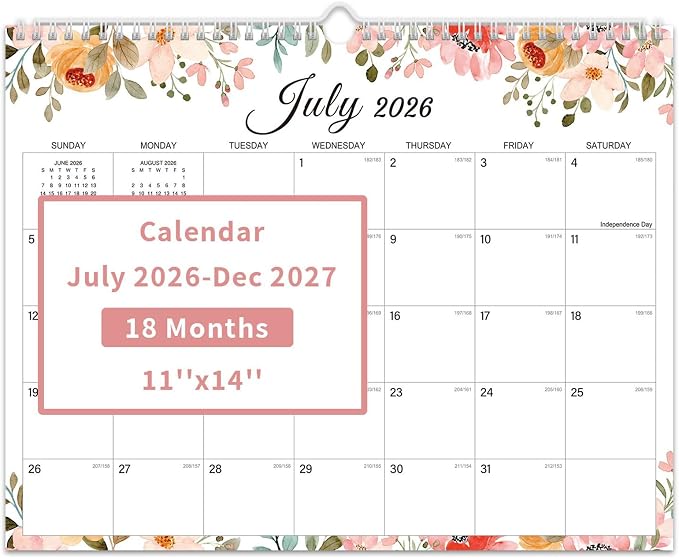 Comix 2026-2027 Wall Calendar, 18 Months Jul 2026 - Dec 2027 Monthly Planner, 120 GSM Thick Paper Lined Blocks, Hanging Calendar for Home Office Classroom, 14 x 11 Inch
