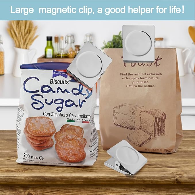 FINDMAG Silver Magnetic Clips, 4 Pack Magnet Clips for Fridge and Office | Magnetic Clips for Cruise Cabins, 2.2 Inch Design, Photo and Picture Display, Hold Daily Notes, Whiteboard, Refrigerator