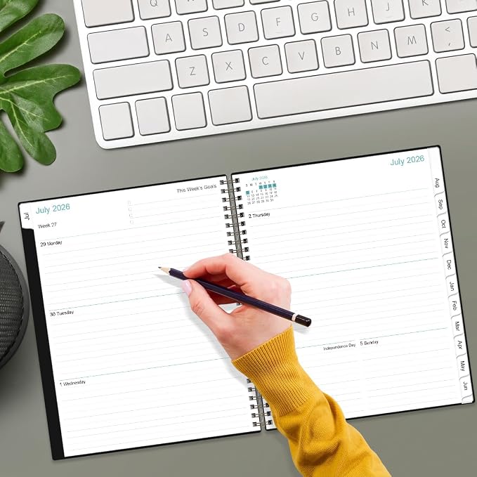 2026-2027 Planner - Planner 2026-2027 from July 2026 to June 2027 with 12 Monthly Tabs, Flexible Cover, Inner Pocket, 8.5" x 11", Black
