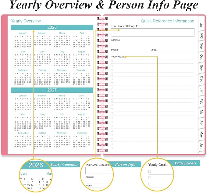 2026-2027 Appointment Book & Planner - Hourly Planner from July 2026 to June 2027, Weekly Appointment Book 2026-2027 with 30-Minute Interval, 6.4" x 8.5", Pink