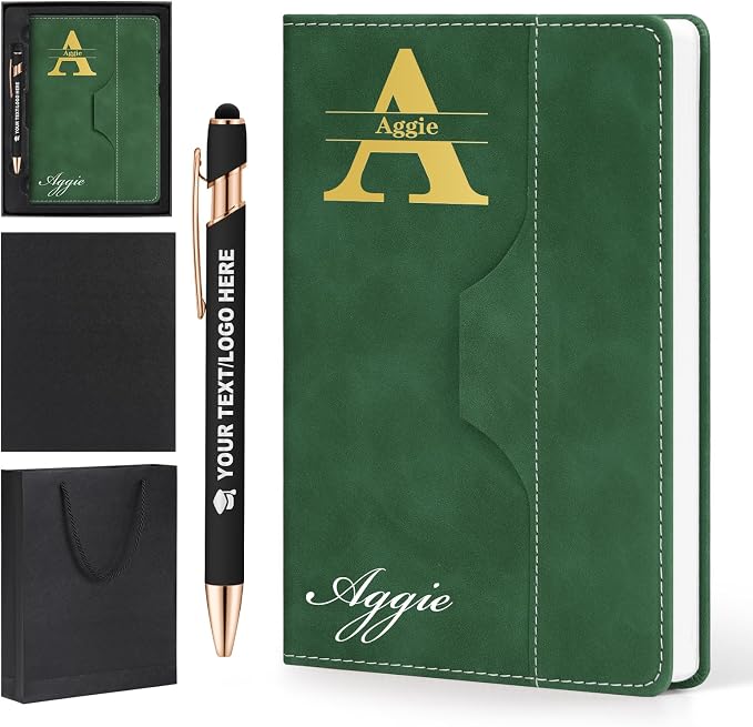 ENOMY Personalized Notebook Journal with Pen & Gift Box Custom Notebook A5 Hardcover Notebook Set for Men Women Lined Journal for Work College Graduation Xmas Gifts (Green)