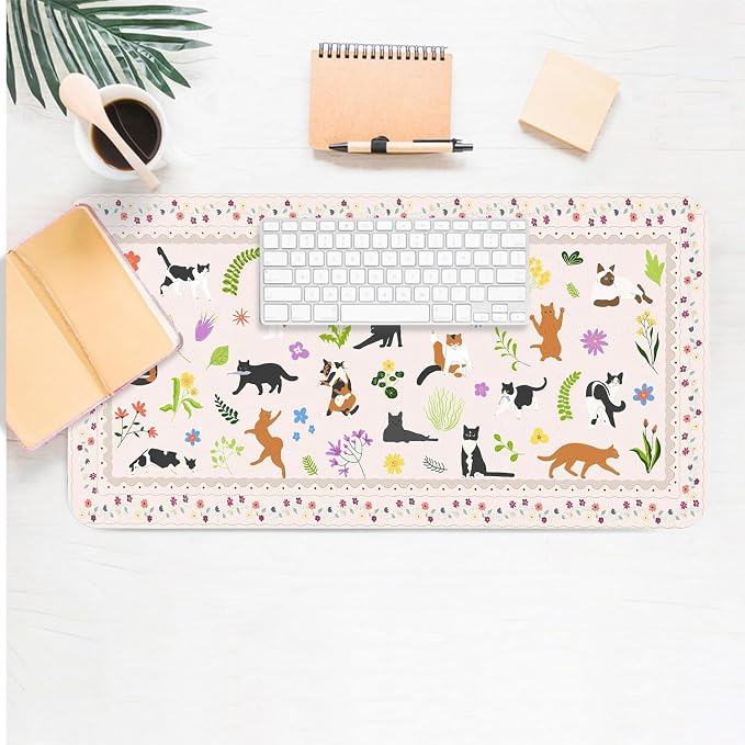Cute Cats Large Mouse Pad, Desk Matt for Desktop, PU Leather Waterproof Desk Pad, Computer PC Laptop Protector Gaming Mouse Pads for Cat Lover Gifts (31.5" x 15.7")