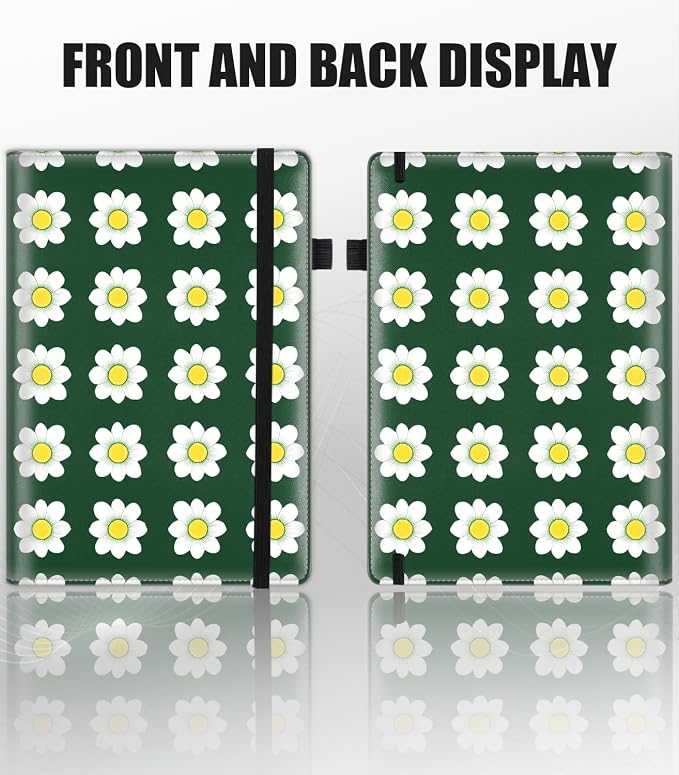 Hardcover Executive Notebooks, A5 PU Leather Lined Journal Notebook, 200 Pages Thick Paper Subject Notebooks for School,Work,Home Writing Business Notebook, Diary Book ，White Flowers