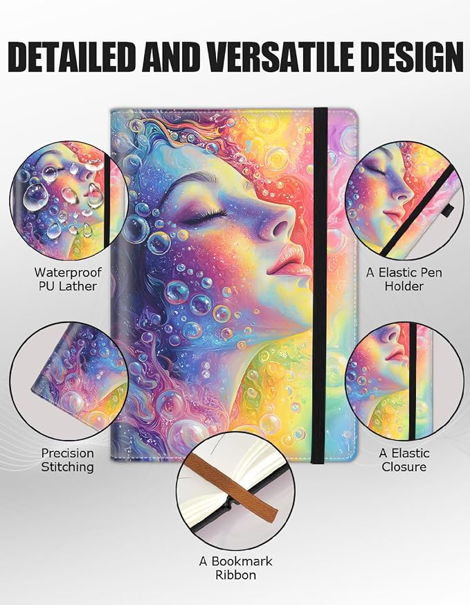 Hardcover Executive Notebooks, A5 PU Leather Lined Journal Notebook, 200 Pages Thick Paper Subject Notebooks for School,Work,Home Writing Business Notebook, Diary Book ，Shower Joy Woman
