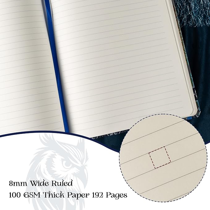 MGGAO B5 Lined Journal Notebook, Aesthetic Owl Embossed, Hardcover | Wide Ruled, 6.8" X 9.1", 192 Pages, Ribbon, Elastic Band, For Women & Men, For School & Office, Writing & Note Taking