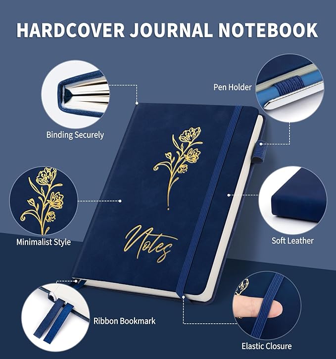 Lined Journal Notebook for Women Men, A5 Hardcover Leather Journals for Writing, 200 Pages Thick Paper, Daily Journal Notebook for Work, School, Note Taking, Business, Travel, College Ruled