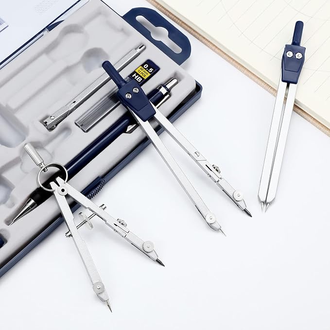 Outus 13 Pcs Geometry Set for Students Metal Compass Math Protractor | Rulers Mechanical Pencil Lead Refills Storage Box Protractors Kit for School Class Student Drafting Drawing