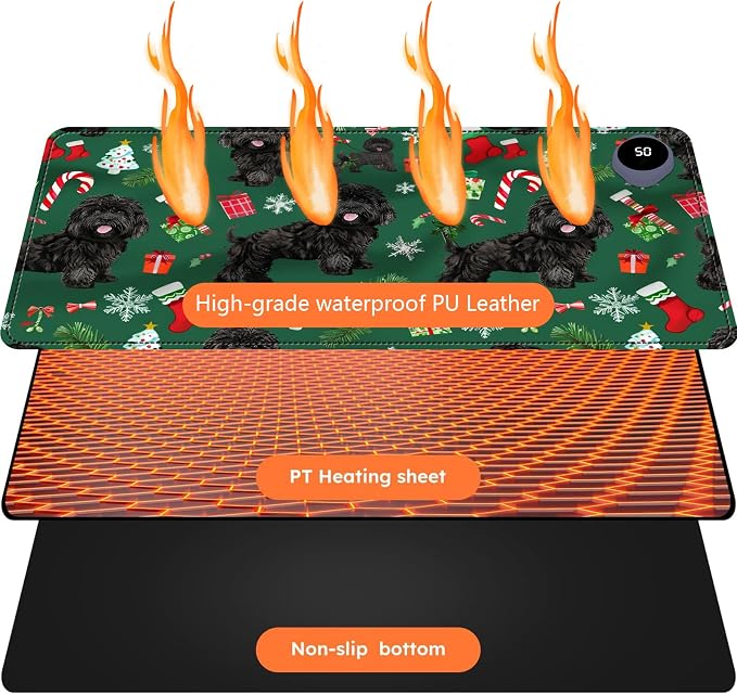 Heated Mouse Pad with 3 Levels Heated & 3 Hours Auto Shut-Off Mouse Pad for Warming Hands in Office Home, 23.6" x 14.2"Large Safe Desk Mat Hand Warmer Dog