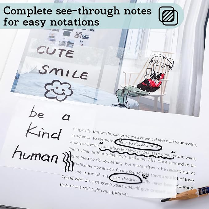 [1000 Sheets] Transparent Sticky Notes, 3x3 inch Clear Sticky Notes, Self-Adhesive Waterproof Translucent Sticky Notes for Annotation College School and Office Supplies