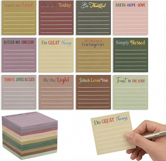 Yinder 24 Pcs Inspirational Sticky Notes, Back to School Supplies, Cute Motivational Sticky Notes Pad Employee Appreciation Gifts Bulk for Teacher Coworker Office 3 x 3'' (Bible,Boho)