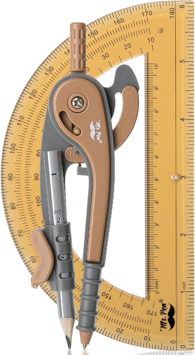 Mr. Pen- Geometry Compass and Protractor Set, 6 Inch Compass | 6 Inch Protractor, Drawing Tool for School, Clear Plastic, Easy Grip, Precision Design for Math, Art, Drafting, Architecture