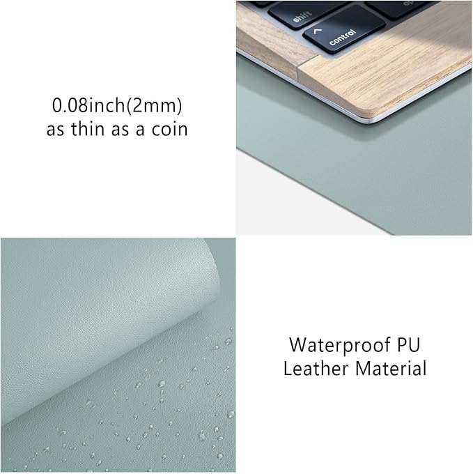Mouse Pad Desk Protector Mat, Large PU Leather Office Desk Mat, Non-Slip Desk Pad for Keyboard and Mouse, Waterproof Desk Blotter Pad for Writing, Smooth Laptop Desk Pads, Light Teal (13.7''X23.6'')
