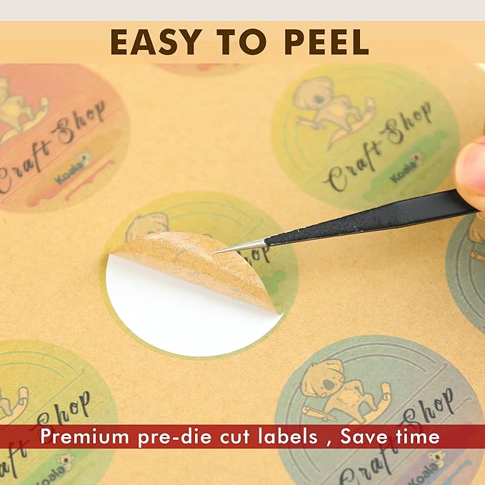 Koala Kraft Brown Round Labels 2 Inch, Printable Circle Stickers for Inkjet and Laser Printers, 300 Labels for Logo, Jar