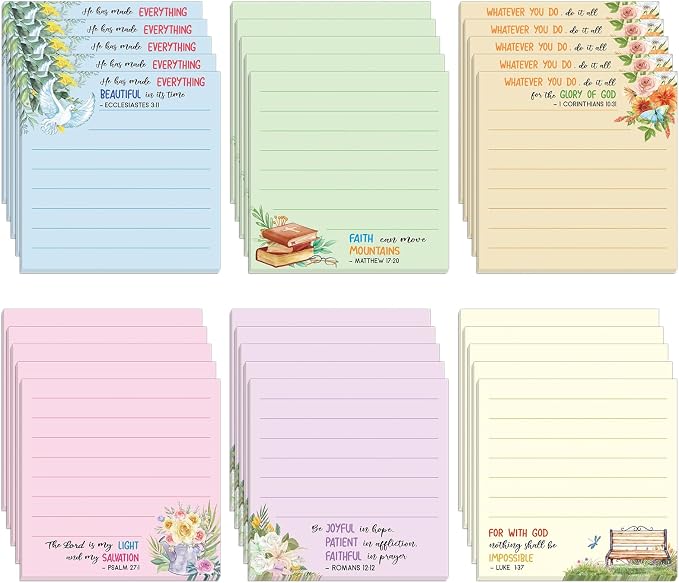 30 Pack Bible Sticky Notes - 600 Sheets Christian Notepads Inspirational Sticky Notes Religious Bible Verse Quotes Notepads for Message Reminder Gifts Diary Lists Schedules Studying Office School