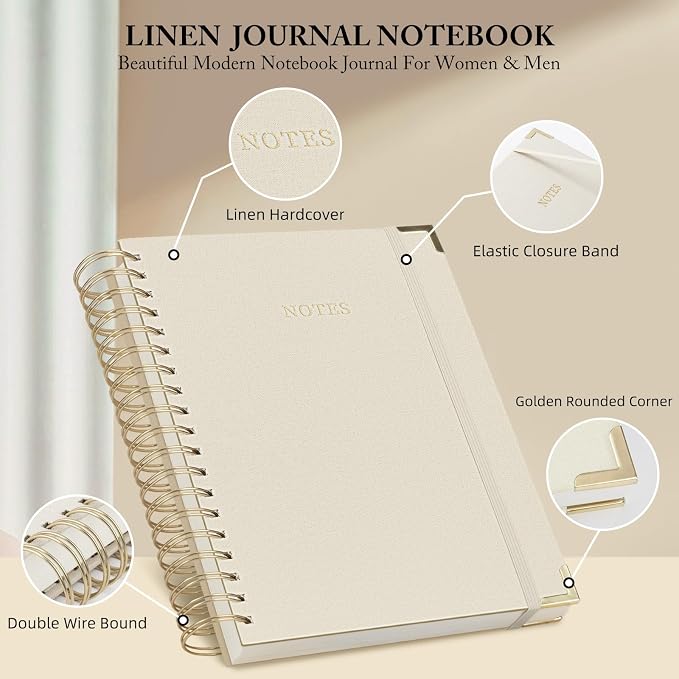 Spiral Notebook Journal, 328 Pages Linen Hardcover College Ruled Notebook, Lined Thick Journals for Women Men, A4 Thick Spiral Journal for Writing, 100GSM Paper, Cute Notebooks for Work School