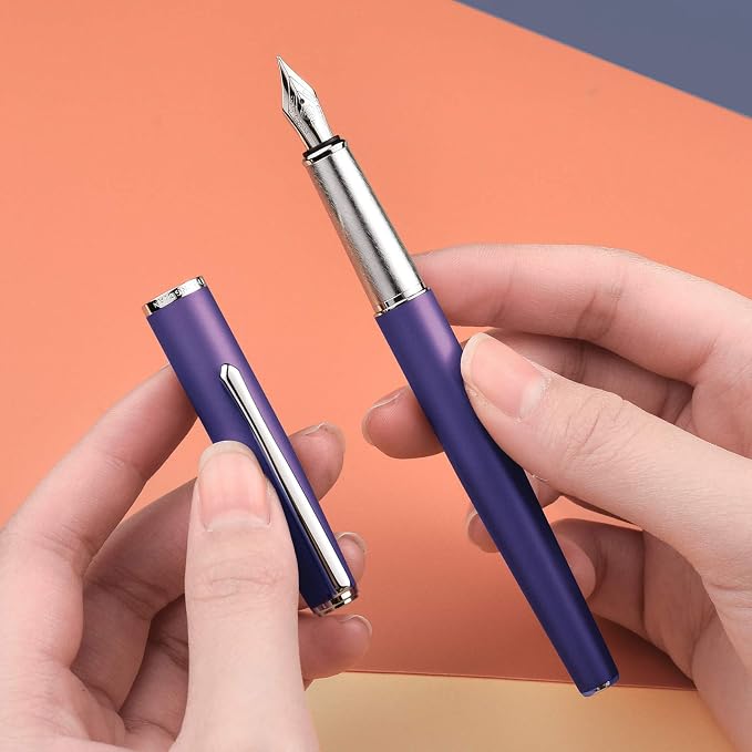 Hongdian 920 Purple Metal Fountain Pen Medium Nib Classic Pen, Includes Refillable Converter and Pen Pouch