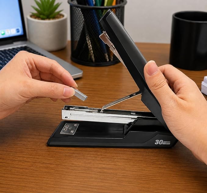 Metal Stapler with 830 Staples, Office Stapler, Staplers for Desk, 30 Sheet Capacity, Non-Slip, Black