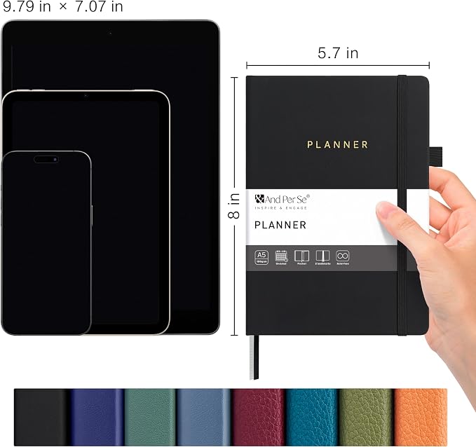 And Per Se Undated Academic Planner, Weekly & Monthly Planner with Goal & Habit Tracker, A5 Hardcover, Black