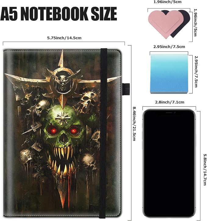 Hardcover Executive Notebooks, A5 PU Leather Lined Journal Notebook, 200 Pages Thick Paper Subject Notebooks for School,Work,Home Writing Business Notebook, Diary Book ，Death Dark Skull