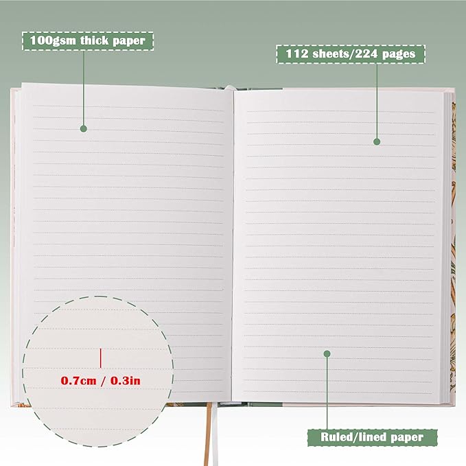 TIEFOSSI Aesthetic Lined Journal Notebook for Women Writing | A5 College Ruled Hardcover Notebook,100gsm 224 Pages-Thick Travel journals for writing ,for Work Organization, Note Taking