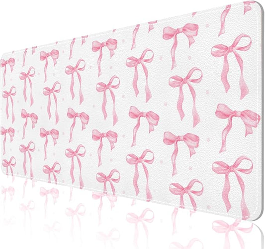 Desk Mat, XXL Large Mouse Pad,Leather Desk Pad Blotter Protector,Computer Laptop Mouse Pads for Desktop,Waterproof Writing Anti-Slip Mousepad for Office and Home I Pink Bow Girly