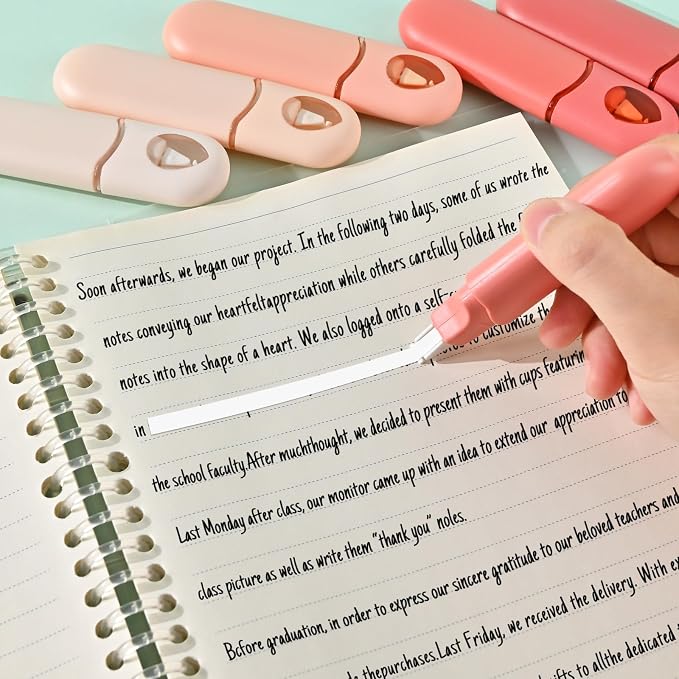 Temiary 12Pcs Cute White Correction Smooth Pull Out Tape, 1/5 x 236in Pink | Easy to Use White Correction Pens, Smooth Writing & Aesthetic Office School Supplies