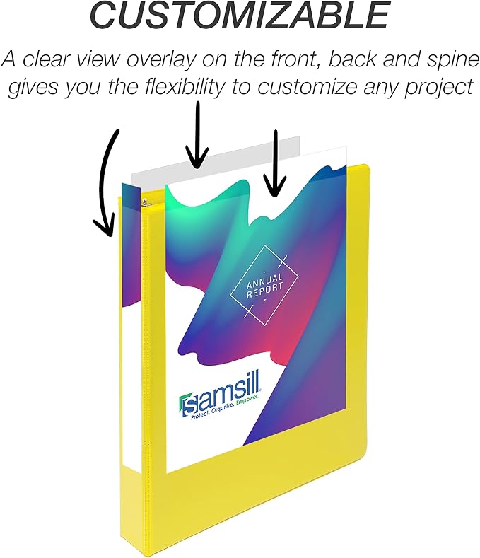 Samsill Durable 1 inch 3 Ring Binder, D Ring Binder, 100% Recycled Chipboard, Yellow, 4 Pack
