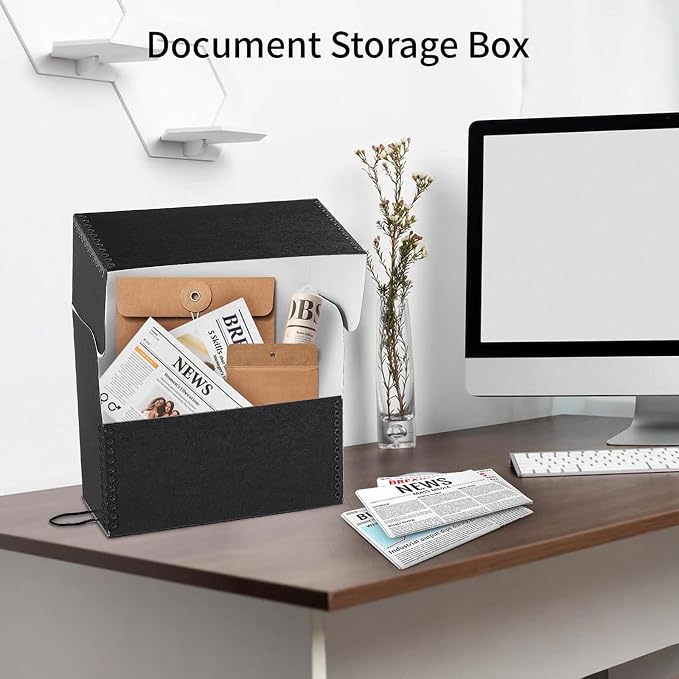 Lineco Archival Document Storage Box, Black, 15.5" x 12.5" x 5 | Jumbo-Sized, Metal Edge, Acid-Free Boxboard Case, Organize Files, Prints, Photos