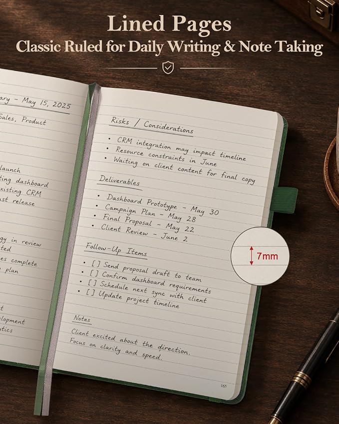 Lined Hardcover Leather Journal Notebook: A4 Journal for Women Men, Green | 312 Numbered Pages & Content, 100GSM Thick Paper, College Ruled Journals Note Book for Business Work Writing Diary
