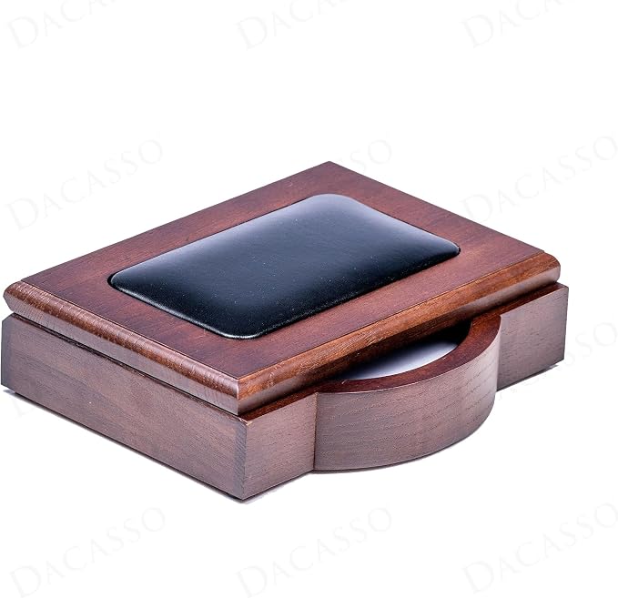 Dacasso Luxury Walnut & Black Leather Memo Pad/Note Holder - Executive Desk Decor and Elegant Organizer for Office or Boardroom Table Protection