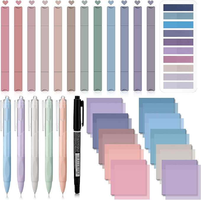 Jutom 38 Pcs Book Annotation Kit for Bible Journaling Study, Aesthetic Highlighters Pens, Index Tabs, Sticky Notes, Markers for Annotating Books Bible Page Tabs Supplies(Purple Series,Square)
