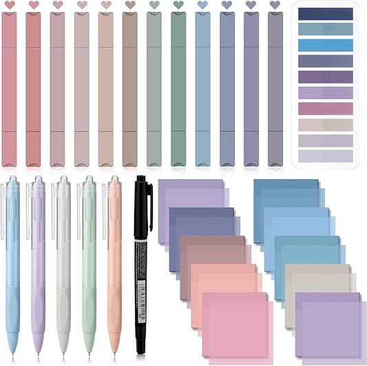Jutom 38 Pcs Book Annotation Kit for Bible Journaling Study, Aesthetic Highlighters Pens, Index Tabs, Sticky Notes, Markers for Annotating Books Bible Page Tabs Supplies(Purple Series,Square)