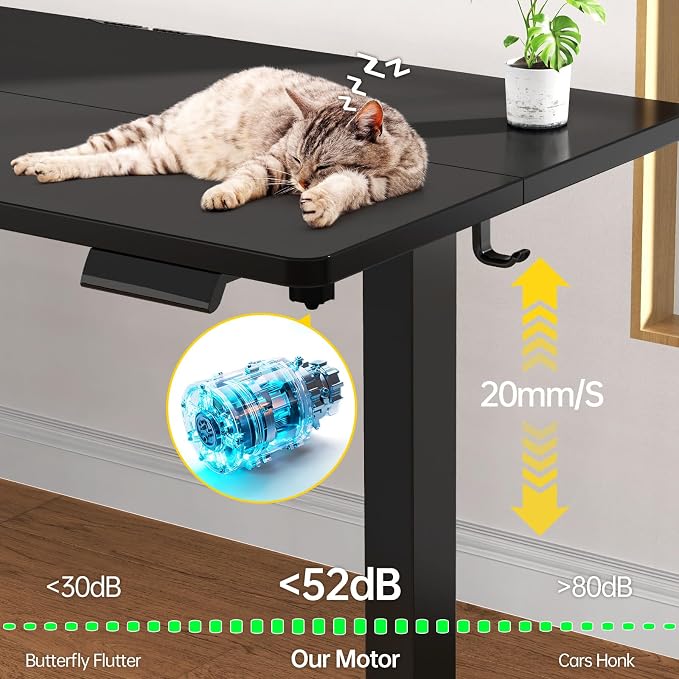 Veken 63×27.6 Inch Large Electric Standing Desk, Gaming Table, Black | Height Adjustable Sit Stand Up Computer Tables for Home Office, Study , Writing, Suit students, employees and group work
