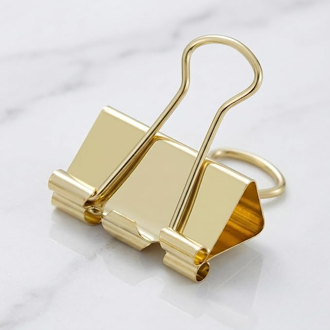 Gold Binder Clips, Assorted Sizes, 100 Pack | Solid Metal, Stainless Steel Handle, Office School Supplies