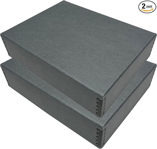 Lineco Drop Front Archival Storage Box, 9.75x12.75x3 in, Gray, 2 Pack | Acid-Free with Metal Edge, Preserves Picture Longevity, Organize Photos, Newspapers, Prints, Documents, Crafts, DIY