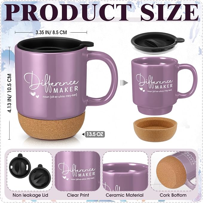 Vesici 4 Pcs Difference Maker Gift Set Mug Notebook Candle Pen,Purple,Word