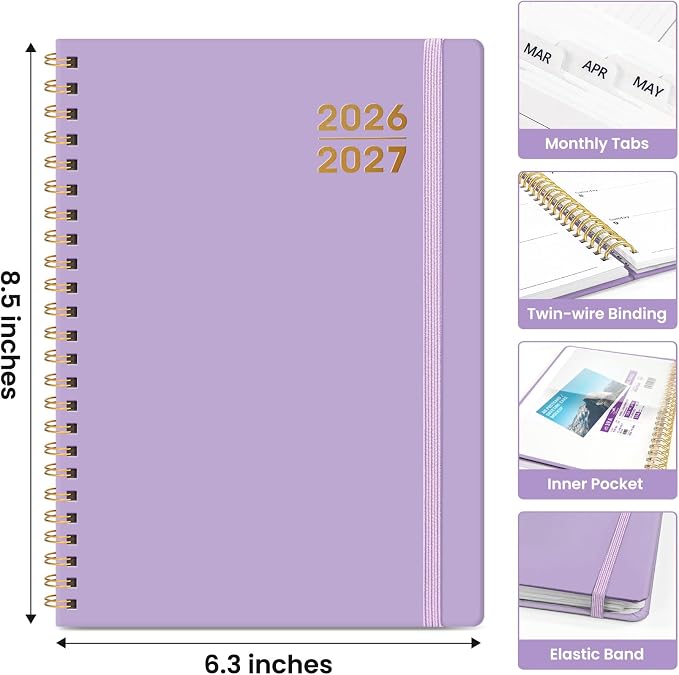 Planner 2026-2027 for Women & Men, Academic Monthly and Weekly Calendar Planner, Jul 2026 - Jun 2027, A5 (6.3" x 8.5"), Teacher Student Planning Book with Tabs, Ideal for Office School Supplies - Lilac Purple