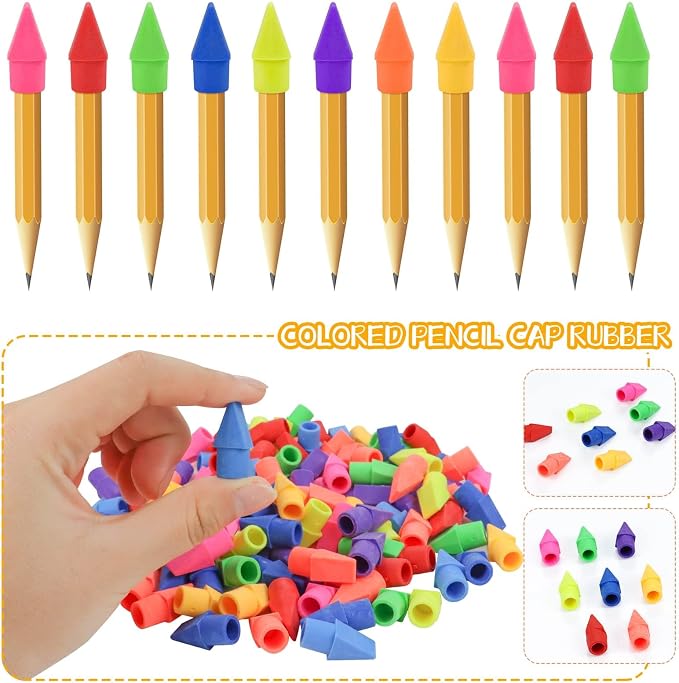 800PCS Pencil Top Erasers, Chisel Shape Arrowhead Cap Erasers, Latex Free Pencil Eraser Toppers Assorted Colors for School Packs, Christmas Favors, Games, Prizes, Classroom Home Office