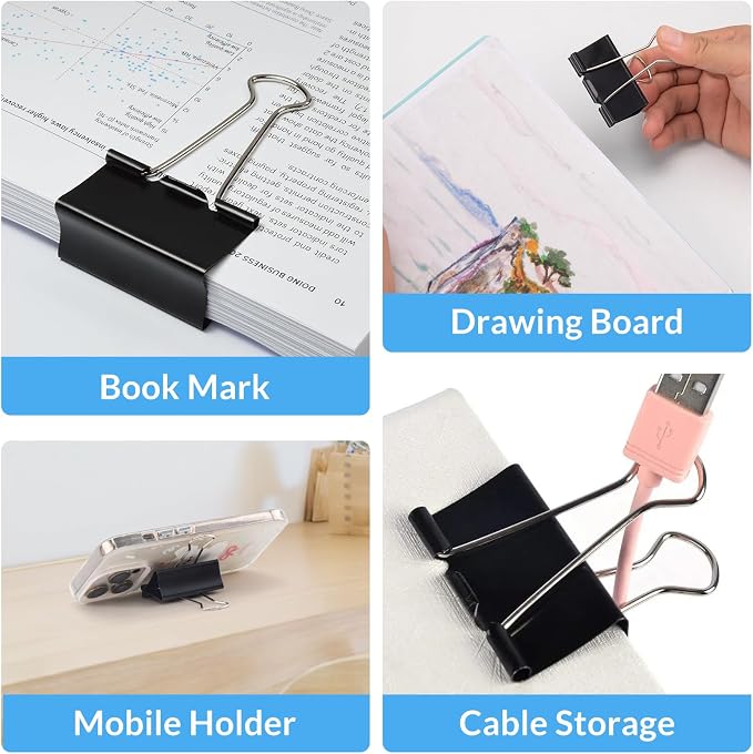 OWLKELA 12 Pack Binder Clips, 2 Inch, Black | Extra Jumbo Size, Large Paper Clamps,Ideal for Home, School and Office Supplies
