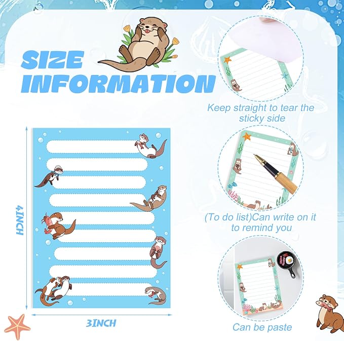 Chiisong 12 Pads Otters Sticky Notes Cute Animal Sticky Note Pads 3 x 4 Inches Cartoon Adhesive Memo Reminder Decor for Sea Otter Lovers Journal Home Office Gifts Christmas Small Gift