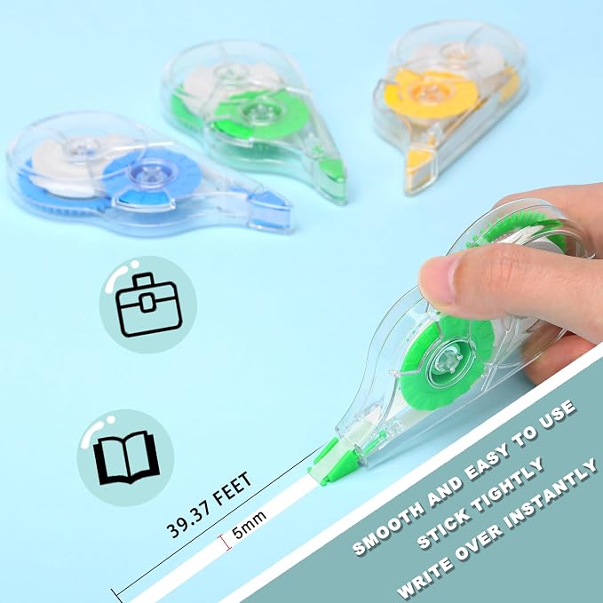 White Correction Tape, 12 Pack, 39.37 Feet - Classic Design | Correction Tape for School Office, Writing Supplies and Correction Supplies