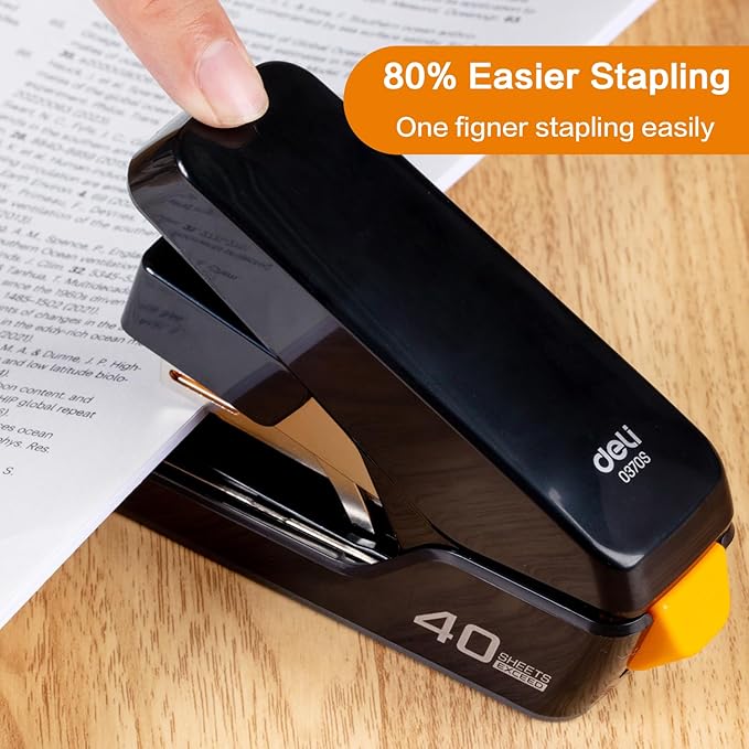 Deli Stapler, Effortless Staplers for Desk, 6 Pack, Black&White | 40 Sheet Capacity Heavy Duty, One Touch, No Effort, Easy to Load, With 12000 Staples & Staple Removers