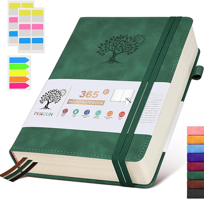 A5 Lined Journal Notebook - 365 Page Leather Journals for Writing Women & Men，Hardcover Notebook with 100Gsm Thick Pages，Daily Diary for Travel, Work，School，Note Taking，College Ruled (5.9" x 8.5")