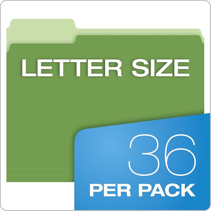 Pendaflex Colored File Folders, Letter Size (8.5" x 11"), 3 Tabs, Durable Paper, Assorted Colors: Green, Yellow, Red & Blue, Color-Coding for School, Office & Home Document Organization (Pack of 360)