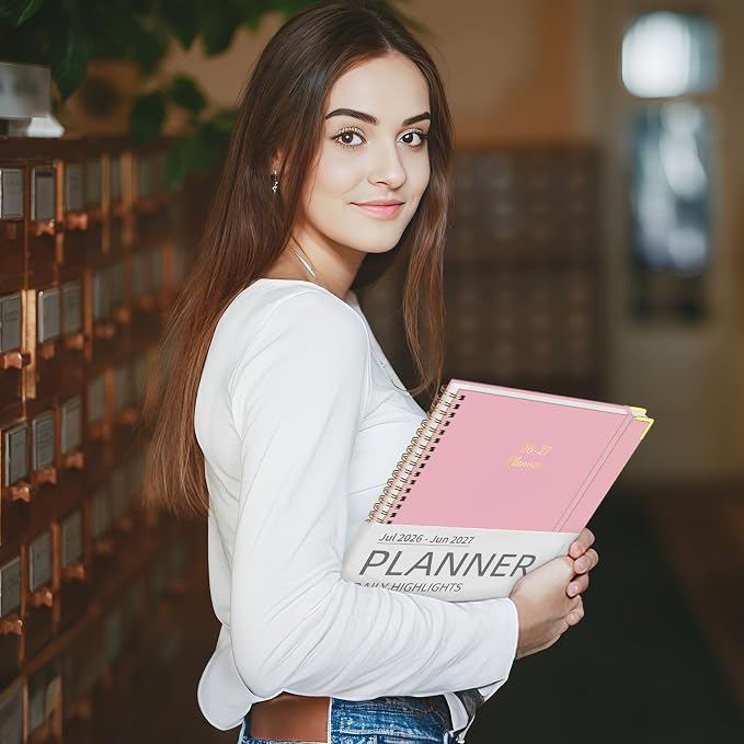Academic Planner 2026-2027, 8.5" x 11", Hardcover Weekly Planner, Pink | Calendar Planner July 2026 - June 2027, Agenda Book with Tabs, Inner Pocket and Sticker for Office & School, A4