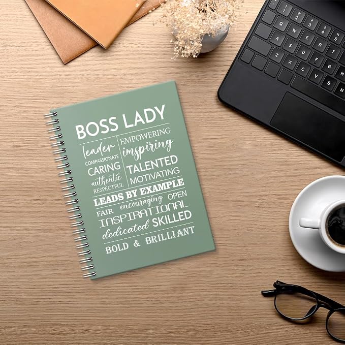 Boss Lady 160 Blank Pages Green Hardcover Spiral Notebook, New Business Owner Gifts Women Boss Gifts for Boss Female, Appreciation Gifts for Women Entrepreneurs, Boss Day Women's Day Gifts